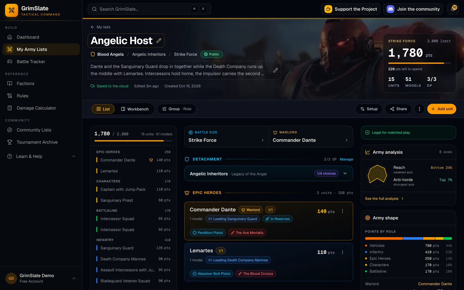 Army List Builder feature screenshot