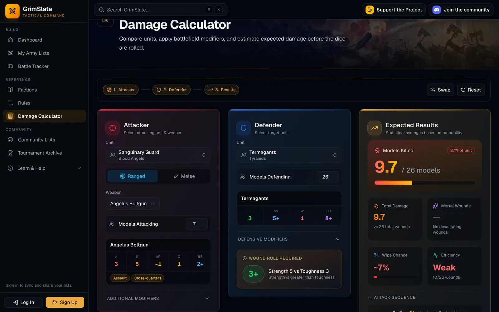 Damage Calculator feature screenshot