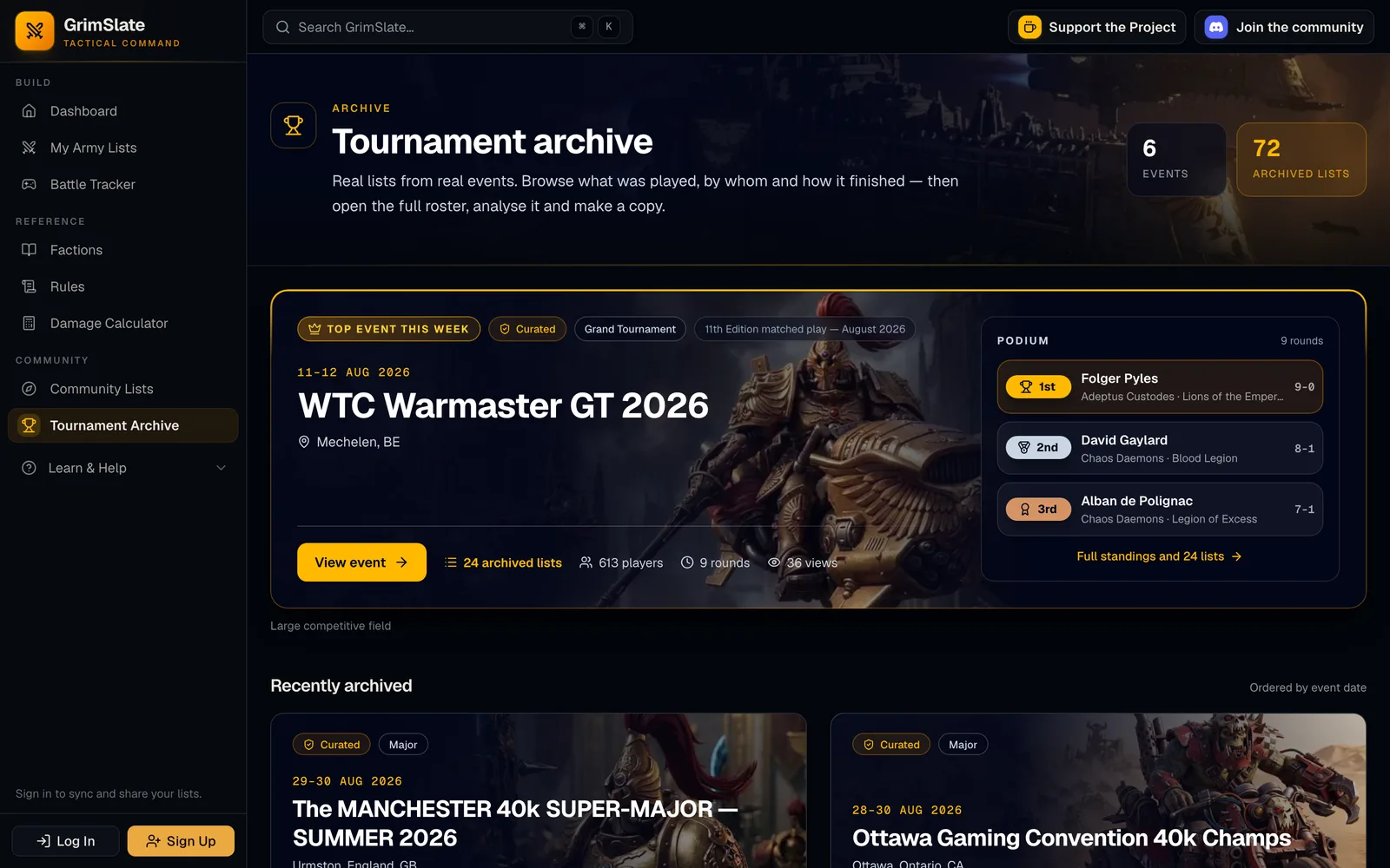 Tournament Archive feature screenshot