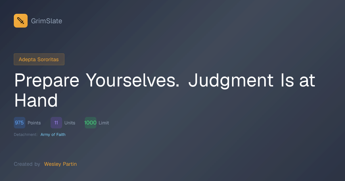Prepare Yourselves. Judgment Is at Hand — Adepta Sororitas 1000pt Army ...